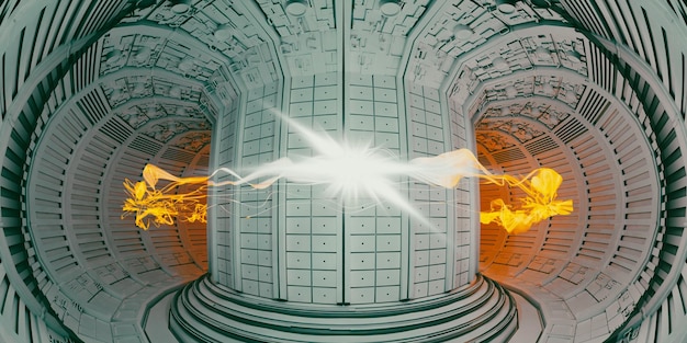 reactor de fusión nuclear tokamak concepto de fondo renderización en 3d