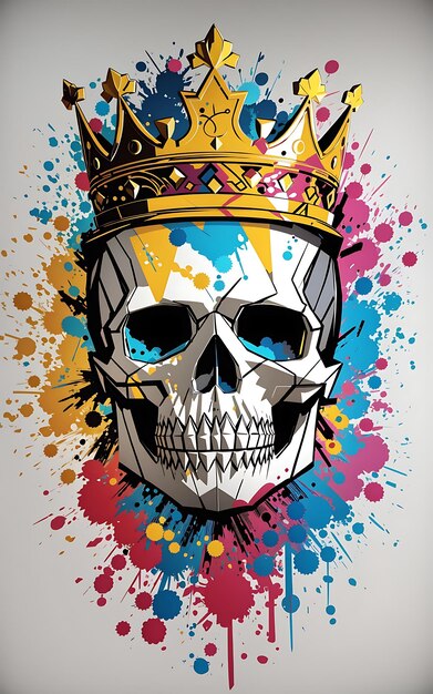 Foto readytoprint vector tshirt art graffiti colorido ilustração de um rosto de caveira e uma coroa