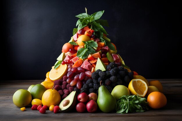 Foto real arranjo de pirâmide alimentar ainda vida