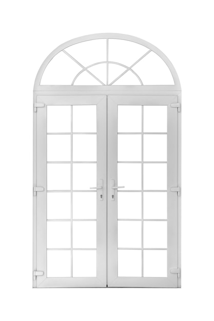 Real marco de la puerta de la ventana de la casa vintage aislado en fondo blanco