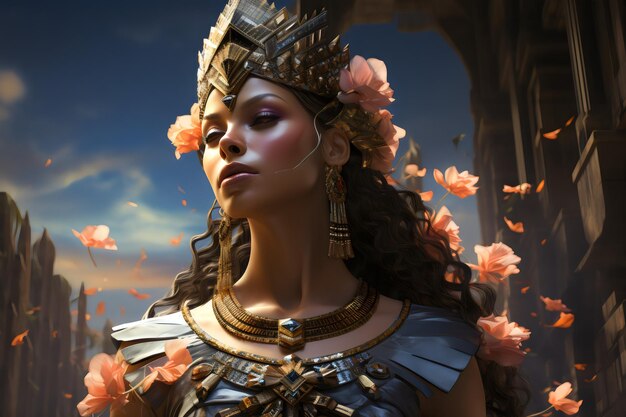 Foto realeza egipcia cleopatra representación de los alrededores florales noah bradley influencia