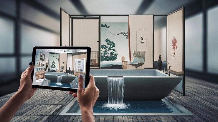 La realidad aumentada se utiliza para transformar un baño de spa minimalista