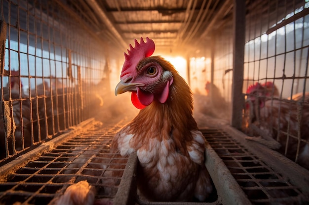 Realidad desgarradora Trágica Granja en fábrica de pollos IA generativa