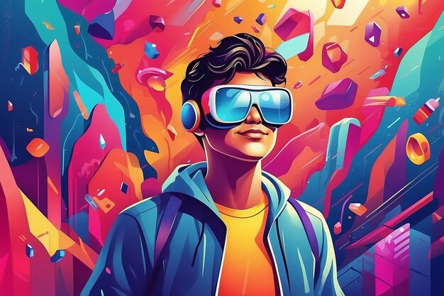 Realidad virtual Ilustración isométrica Estilo de dibujos animados vibrante Colores brillantes