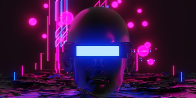 Realidade virtual metaverse vr com jogos em rede de simulação cyberpunk gamer background ilustração de renderização 3d scifi ai robot technology