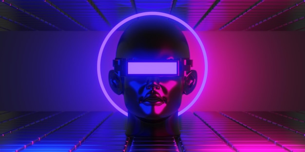 Realidade virtual metaverse vr com jogos em rede de simulação cyberpunk gamer background ilustração de renderização 3d scifi ai robot technology