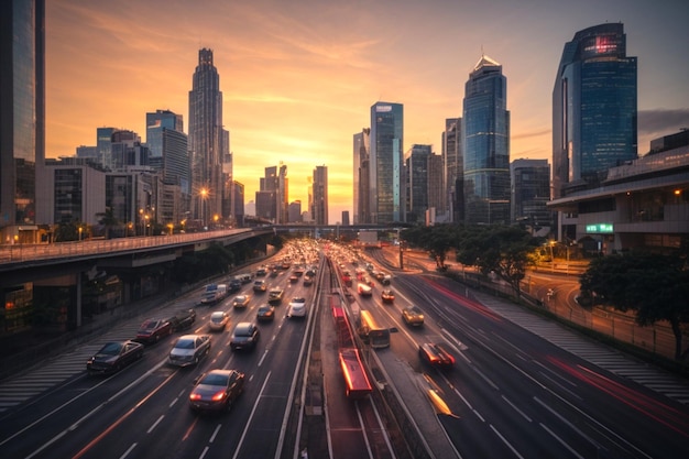 realidades fotográficas Vista superior de los edificios de oficinas fotográficas puesta de sol