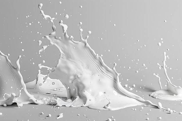 Foto realisitc 3d salpicaduras de leche blanca volando diseño de fondo a cuadros gris