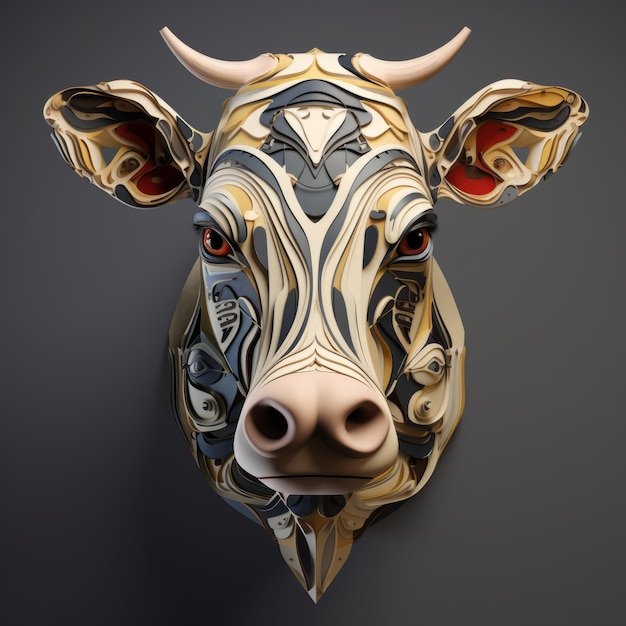 Realismo Cow 3d Um modelo detalhado inspirado no Art Nouveau