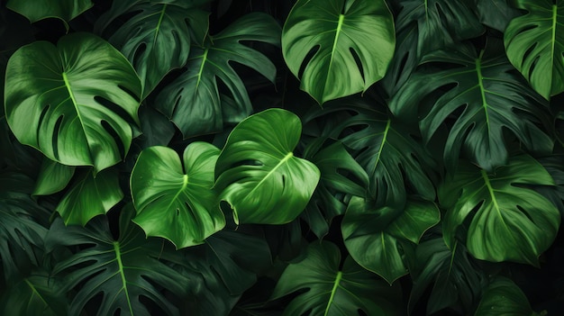 Realismo detallado 3d hojas tropicales verdes patrón sin costuras fondo IA generativa