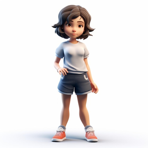 Realismo de dibujos animados 3D Modelo de personaje en camiseta blanca y pantalones cortos