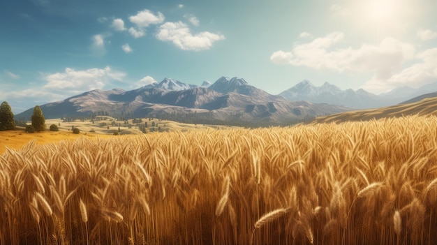 Realismo y hiperdetalle de los campos de trigo y las montañas