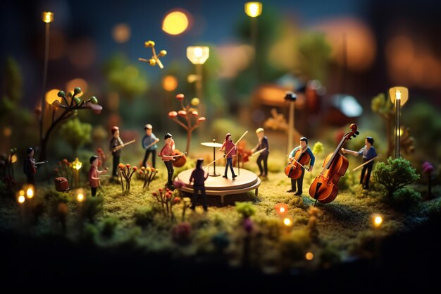 Realista 3D tiltshift desfocado banda de música de fundo IA generativa