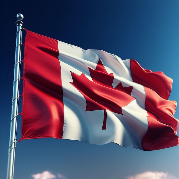 Realista bandera de Canadá ondeando en el cielo