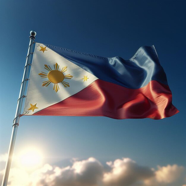 Realista bandera de las Filipinas ondeando en el cielo