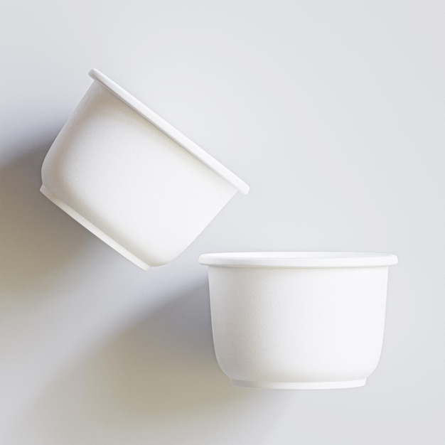 Realista banheira branca comida papel recipiente de plástico xícara sobremesa iogurte sorvete creme azedo lanche