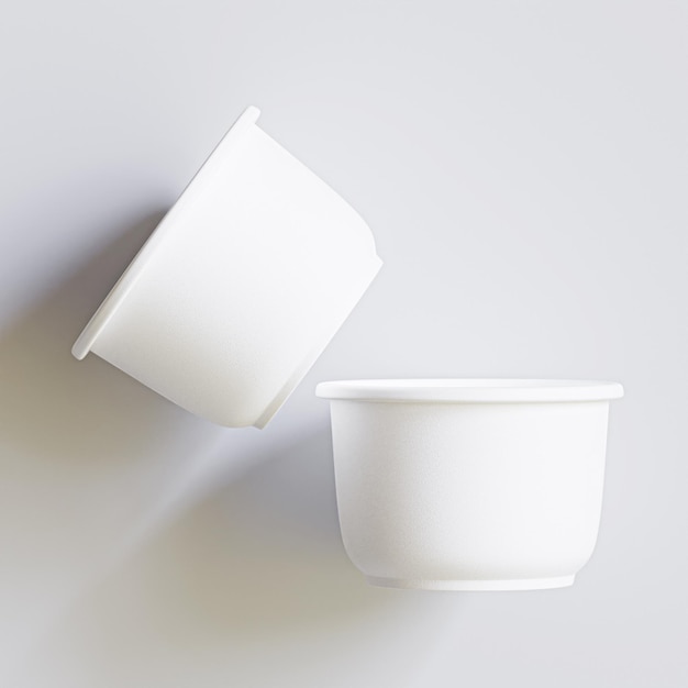Realista banheira branca comida papel recipiente de plástico xícara sobremesa iogurte sorvete creme azedo lanche