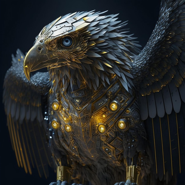 Realista Cyborg Eagle com placas de metal