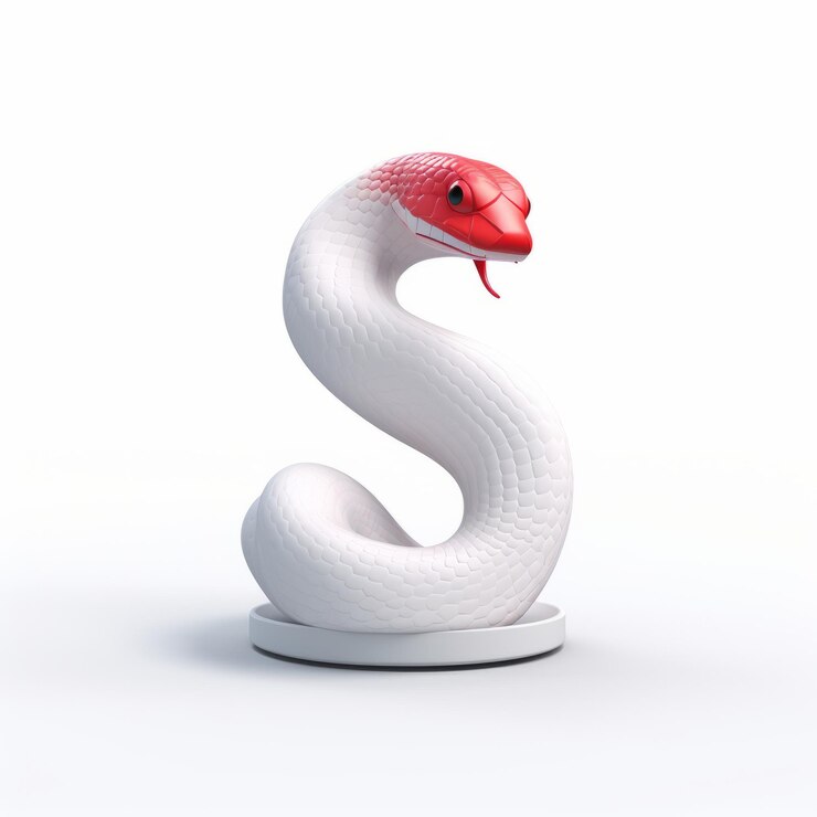 Foto realista escultura de serpiente en 3d de cobra blanca y roja en exhibición