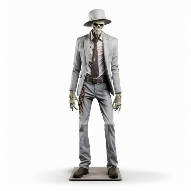 Realista estatua de esqueleto con corbata y sombrero de alta calidad moda zombi 3D