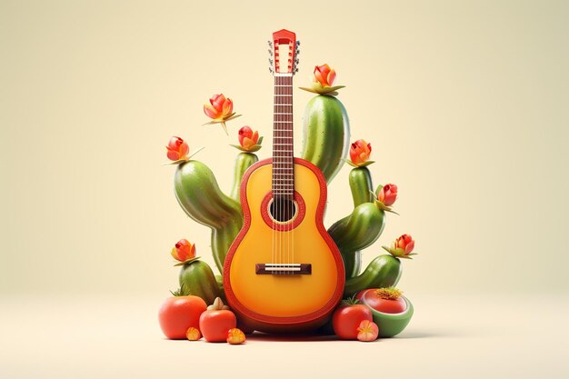 Foto realista fiesta mexicana cinco de mayo composición con sombrero maracas globos de guitarra