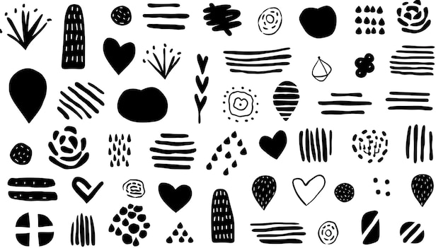 Realista marcador negro áspero pincel tinta línea trazo conjunto aislado colección Grunge papel textura