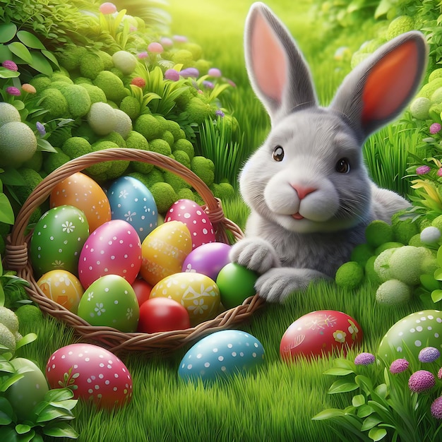 Realistas felizes dia de Páscoa ovos coloridos na grama