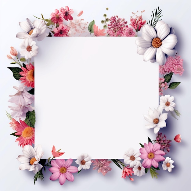 Realistas flores de primavera em branco moldura