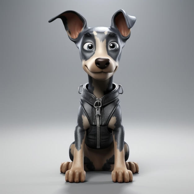 Realistisch, 3d, Render, Von, Glücklich, Baby, Doberman, Pinscher, Mit, Groß, Eyes