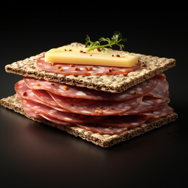 Foto realistisch aussehendes knäckebrot mit einer scheibe salat