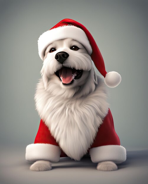 Realistisch lächelnder süßer Hund in 3D mit Weihnachtsmannskostüm