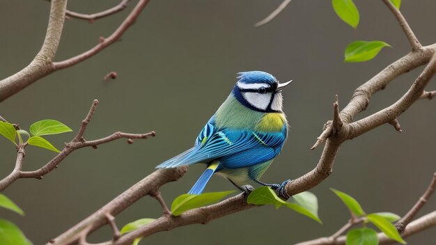 Realistisch schöne eurasische blaue Titvogel auf der Brunch des Baumes Wald Hintergrund Ai generiert