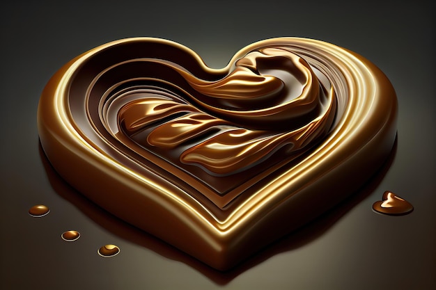 Realistische 3D-Darstellung des winkenden, schmelzenden, flüssigen Schokoladenherzens Generative Ai