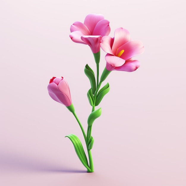 Realistische 3D-Freesia-Blume auf rosa Hintergrund