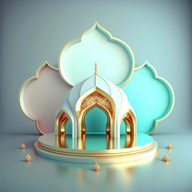 Realistische 3D-Rendering Ramadan-Szene Islamischer Podiumshintergrund für die Produktpräsentation