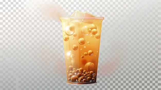 realistische Abbildung eines Glases Eistee mit Blasen und Eis-Generator ai