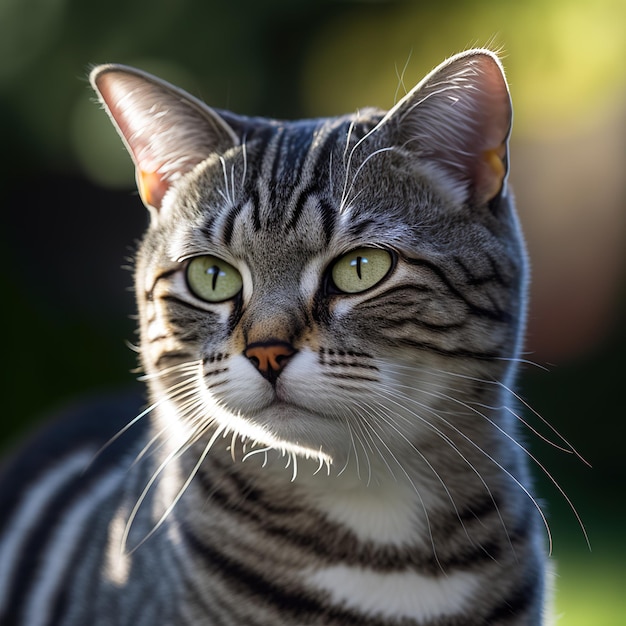 Realistische amerikanische Bobtail-Katze auf hinreißendem natürlichem Hintergrund im Freien