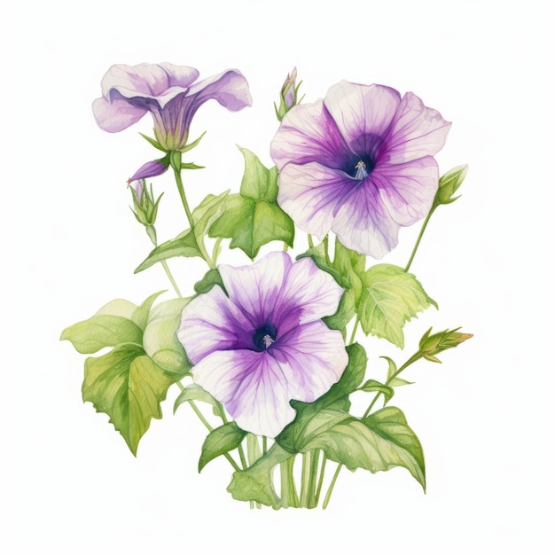 Realistische Aquarell-Illustration von lila Blumen