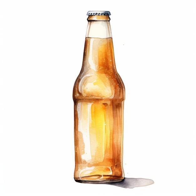 Realistische Aquarellflasche, handgemaltes Kunstwerk mit goldenem Licht