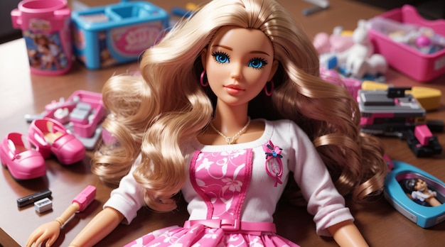 Realistische Barbie-Spielzeuge auf dem Tisch