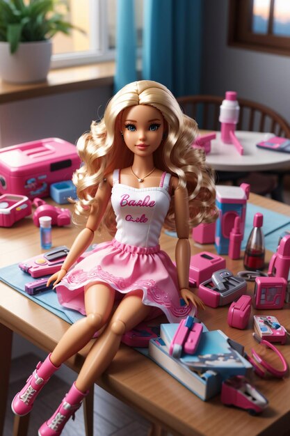 Realistische Barbie-Spielzeuge auf dem Tisch