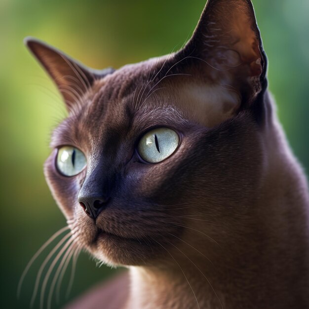 Realistische birmanische Katze auf hinreißendem natürlichem Hintergrund im Freien