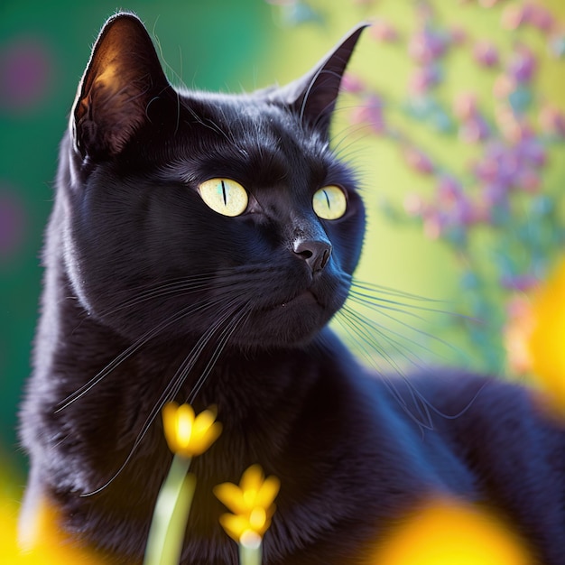 Realistische Bombay-Katze auf hinreißendem natürlichem Hintergrund im Freien