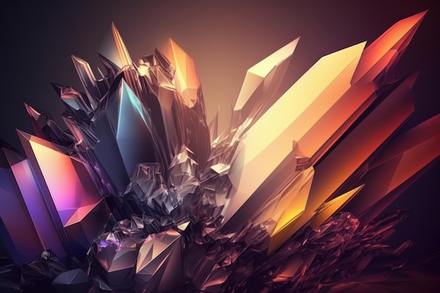 Realistische bunte glänzende leuchtende magische Kristalle abstrakter Hintergrund Moderne dynamische fluoreszierende Edelsteine Illustration Digitale Kunst AI generiert