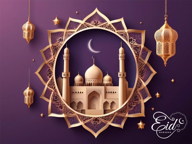 Realistische dreidimensionale Eid Mubarak-Illustration