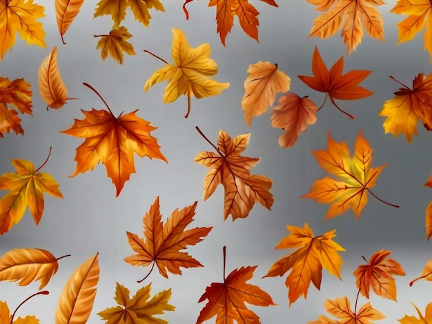 Foto realistische fallende blätter herbstwald ahornblatt im september saison fliegendes orange foliage von