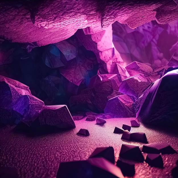 Realistische Fantasy-Amethyst-Mineralien-Höhle Abstrakte Edelsteine und Kristalle Hintergrund