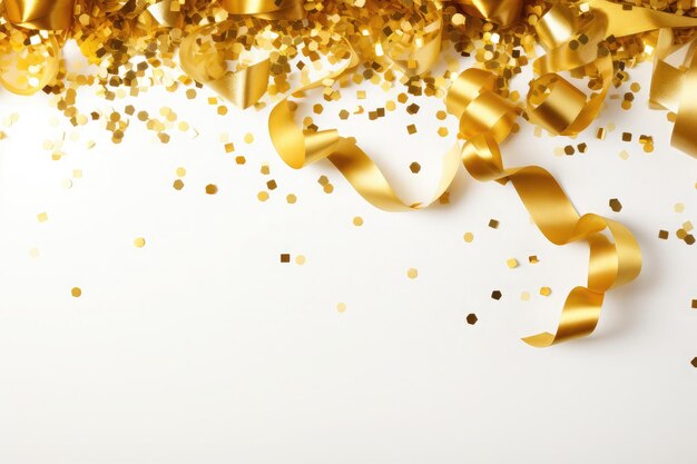 Realistische Feier goldene Bänder Konfetti auf weißem Hintergrund