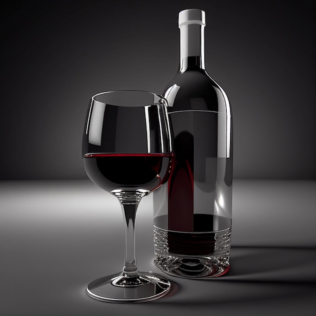 Realistische Flasche Wein mit Glas Branding Mock-up Zeitgenössische Marketing-Getränkevorlage Alkohol entspannen Champagner Urlaub Ai