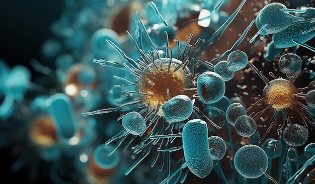 Realistische Foto-Bakterie Medizinische Illustration Eine Nahaufnahme eines einzelnen Bakteriums, erstellt mit generativer KI